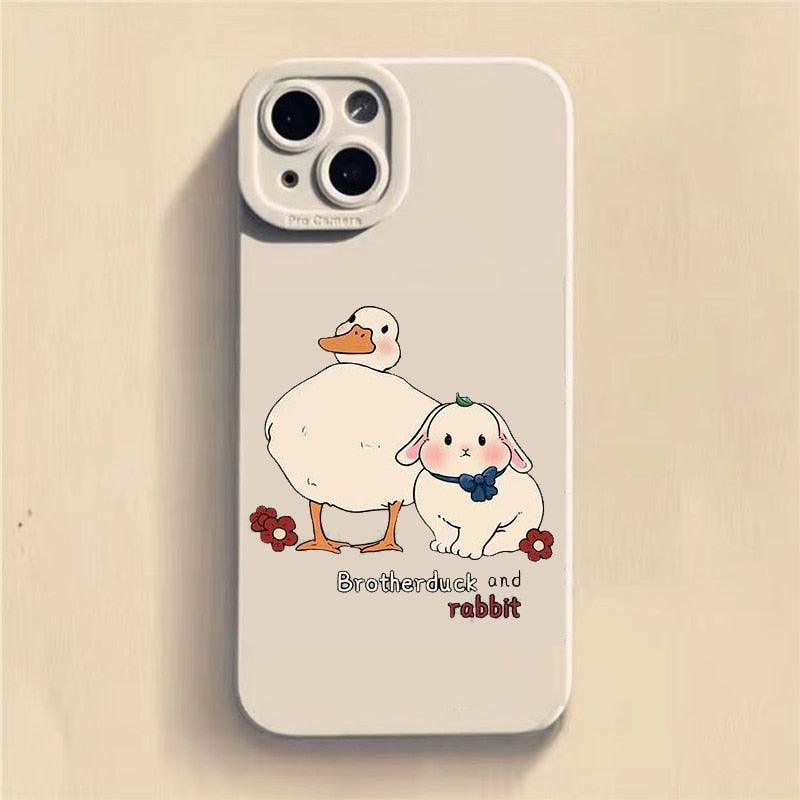 Doubt Duck Smile Case For iPhone 11 12 13 14 Pro Max XR XS X 7 8 Plus Mini Shockproof Soft Cute Duck Girls Phone Cover Soft Liquid Silicone Rubber Shockproof Reinforced Corner Bumper Cover
