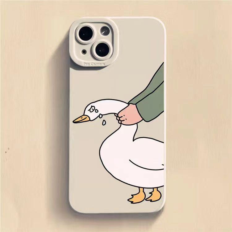 Doubt Duck Smile Case For iPhone 11 12 13 14 Pro Max XR XS X 7 8 Plus Mini Shockproof Soft Cute Duck Girls Phone Cover Soft Liquid Silicone Rubber Shockproof Reinforced Corner Bumper Cover