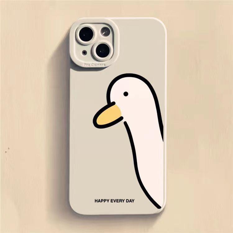 Doubt Duck Smile Case For iPhone 11 12 13 14 Pro Max XR XS X 7 8 Plus Mini Shockproof Soft Cute Duck Girls Phone Cover Soft Liquid Silicone Rubber Shockproof Reinforced Corner Bumper Cover