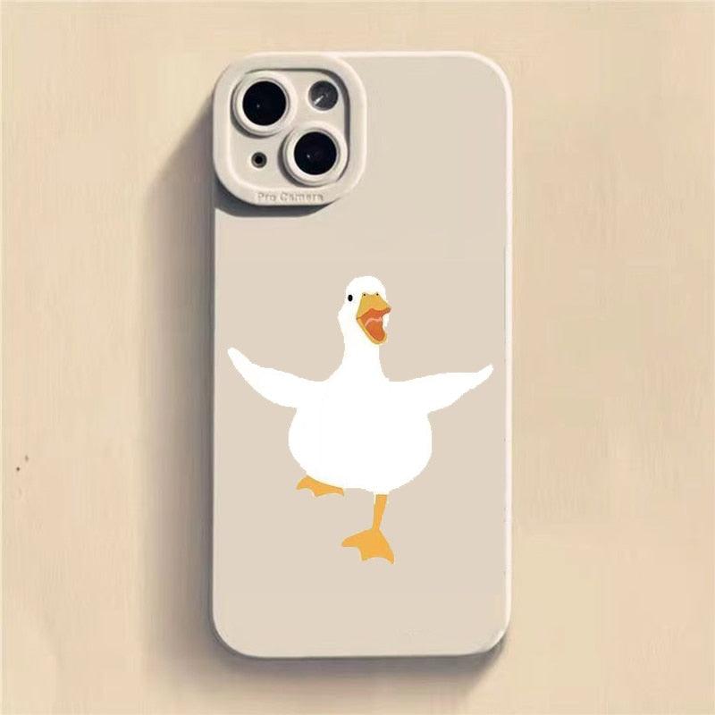 Doubt Duck Smile Case For iPhone 11 12 13 14 Pro Max XR XS X 7 8 Plus Mini Shockproof Soft Cute Duck Girls Phone Cover Soft Liquid Silicone Rubber Shockproof Reinforced Corner Bumper Cover