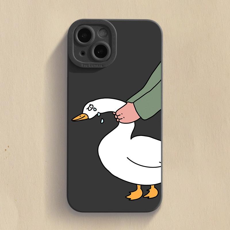Doubt Duck Smile Case For iPhone 11 12 13 14 Pro Max XR XS X 7 8 Plus Mini Shockproof Soft Cute Duck Girls Phone Cover Soft Liquid Silicone Rubber Shockproof Reinforced Corner Bumper Cover