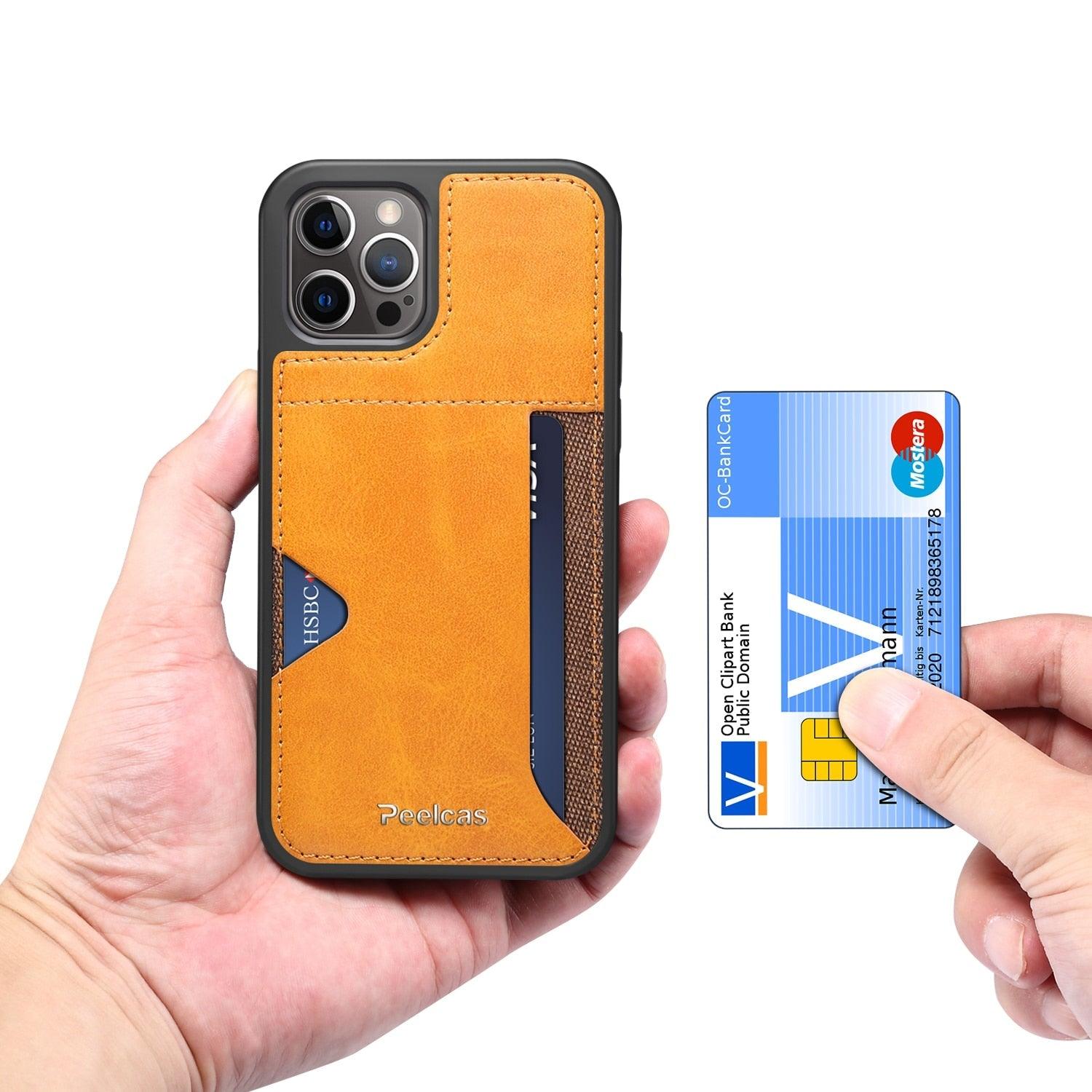 Drop Protection Card Holder Leather Case for Iphone 14 Pro Max 13 Pro 11 12 Anti-knock Cell Phone Bag for Iphone Leather Handcrafted with Genuine Leather Vintage Conveninent with Card Holder
