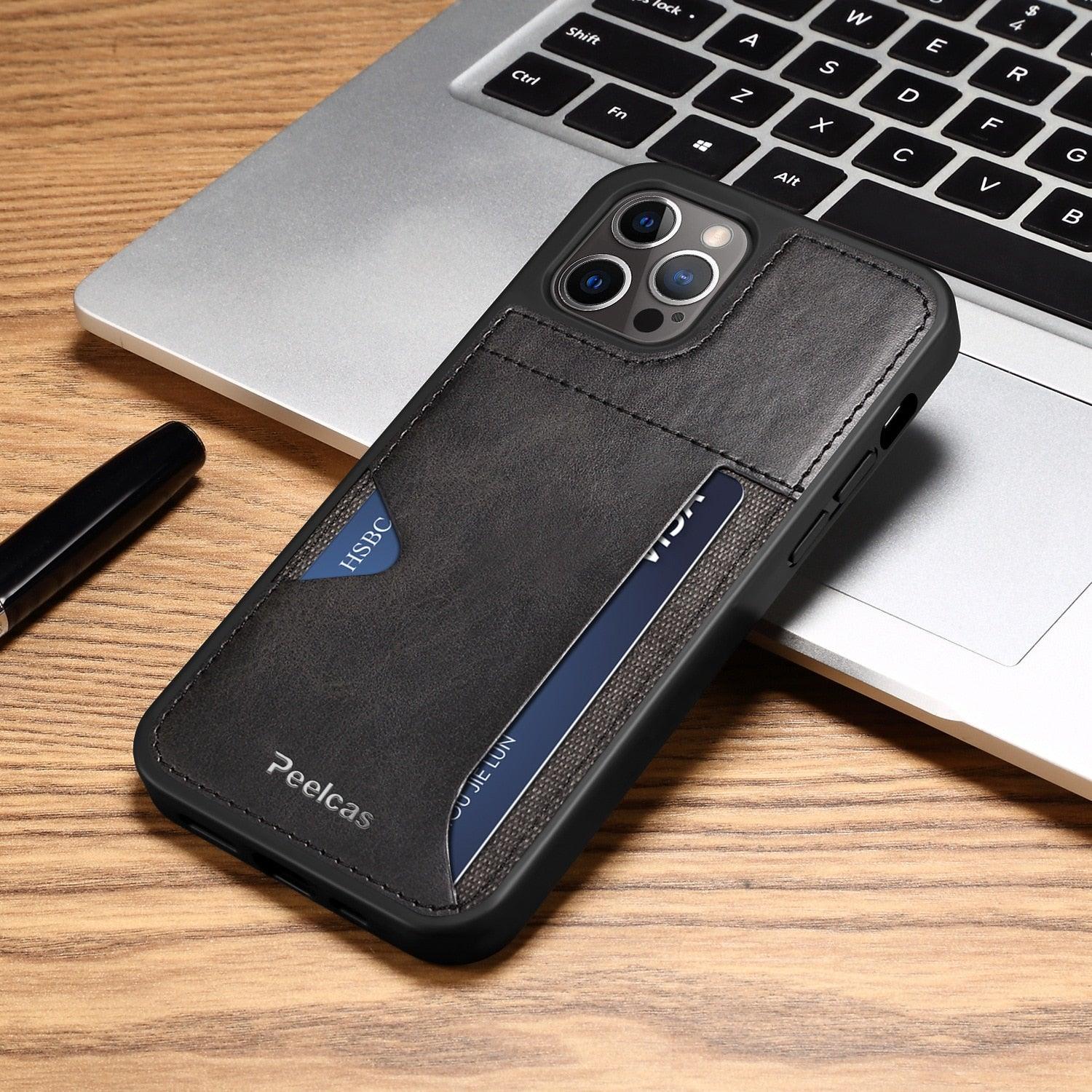 Drop Protection Card Holder Leather Case for Iphone 14 Pro Max 13 Pro 11 12 Anti-knock Cell Phone Bag for Iphone Leather Handcrafted with Genuine Leather Vintage Conveninent with Card Holder