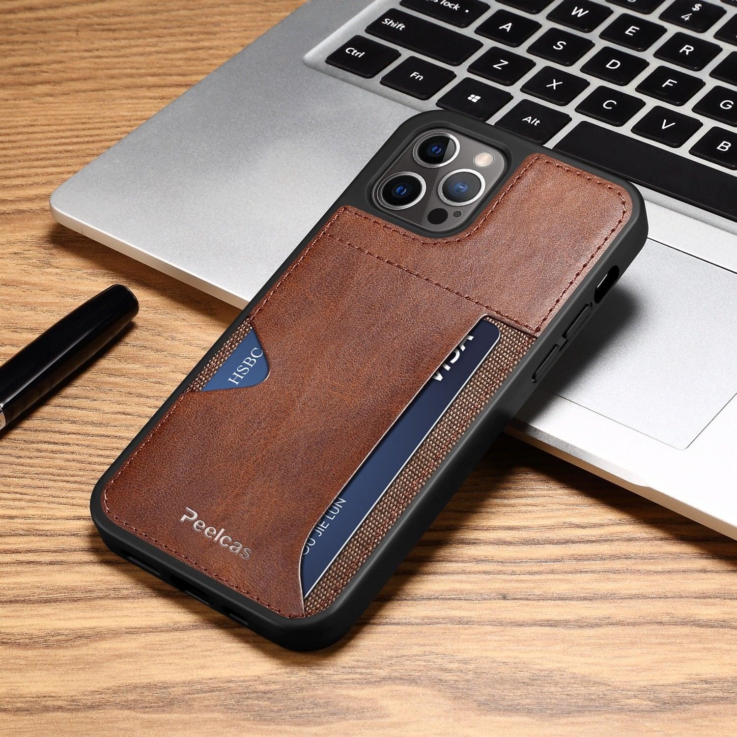 Drop Protection Card Holder Leather Case for Iphone 14 Pro Max 13 Pro 11 12 Anti-knock Cell Phone Bag for Iphone Leather Handcrafted with Genuine Leather Vintage Conveninent with Card Holder
