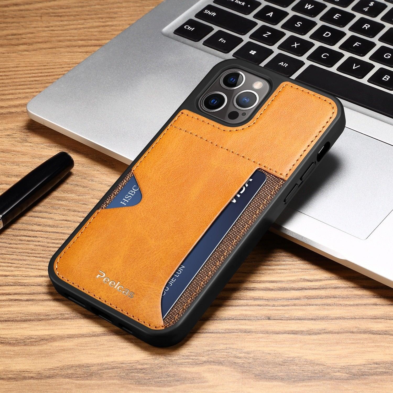 Drop Protection Card Holder Leather Case for Iphone 14 Pro Max 13 Pro 11 12 Anti-knock Cell Phone Bag for Iphone Leather Handcrafted with Genuine Leather Vintage Conveninent with Card Holder