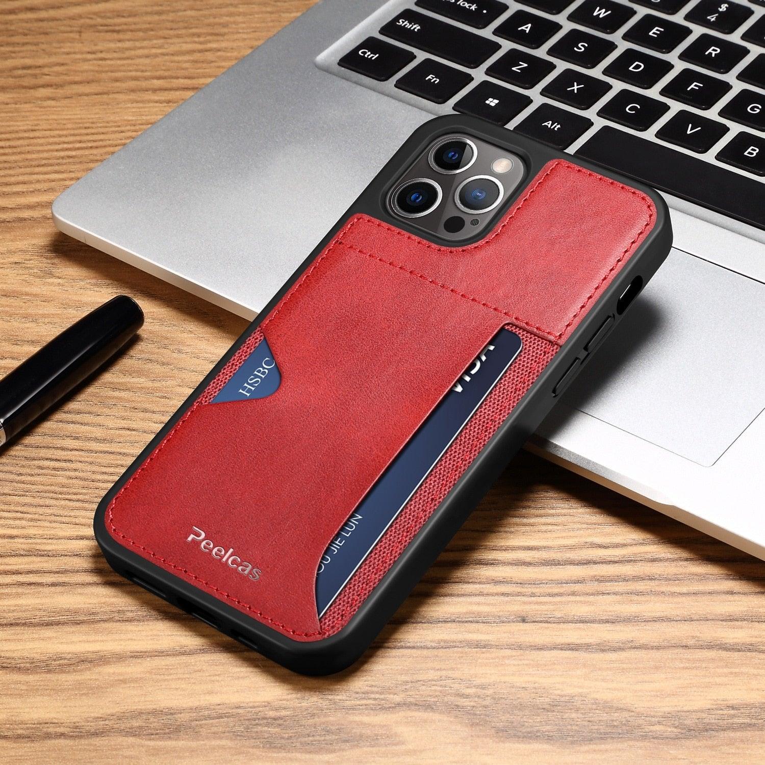 Drop Protection Card Holder Leather Case for Iphone 14 Pro Max 13 Pro 11 12 Anti-knock Cell Phone Bag for Iphone Leather Handcrafted with Genuine Leather Vintage Conveninent with Card Holder