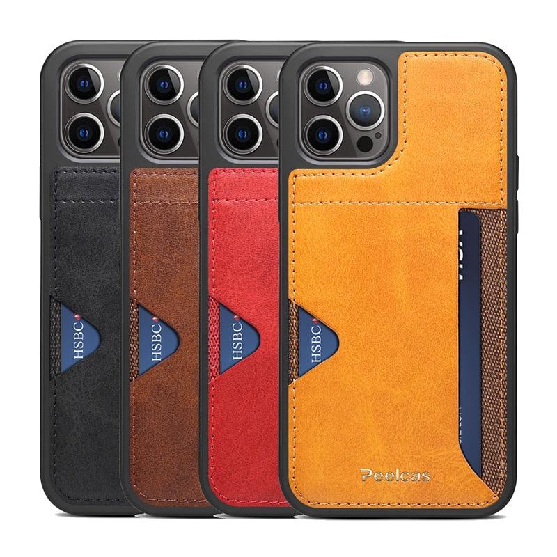 Drop Protection Card Holder Leather Case for Iphone 14 Pro Max 13 Pro 11 12 Anti-knock Cell Phone Bag for Iphone Leather Handcrafted with Genuine Leather Vintage Conveninent with Card Holder