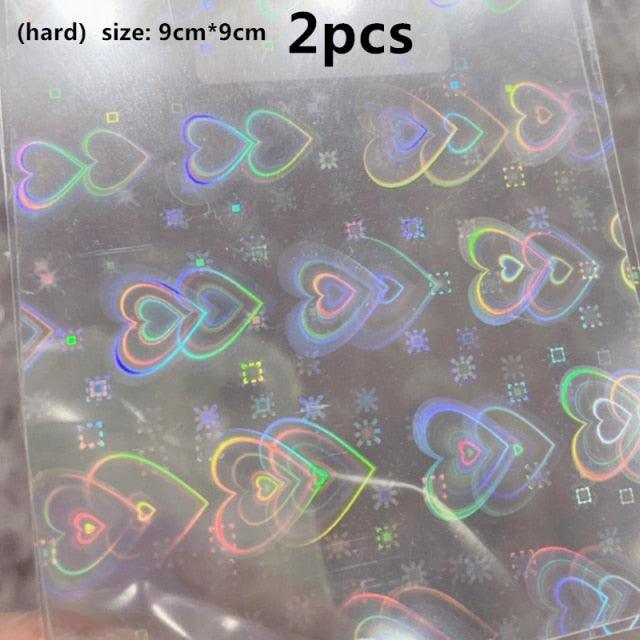 Dynamic Heart 3D Nail Stickers Holographic Adhesive Sliders Gradient Nail Art Accessories Flashing Heart Decals Tattoos Kids Nails Art Decoration Nail Strips Shiny French Tip Guides Stickers French Nail Stickers Form Fringe Guides