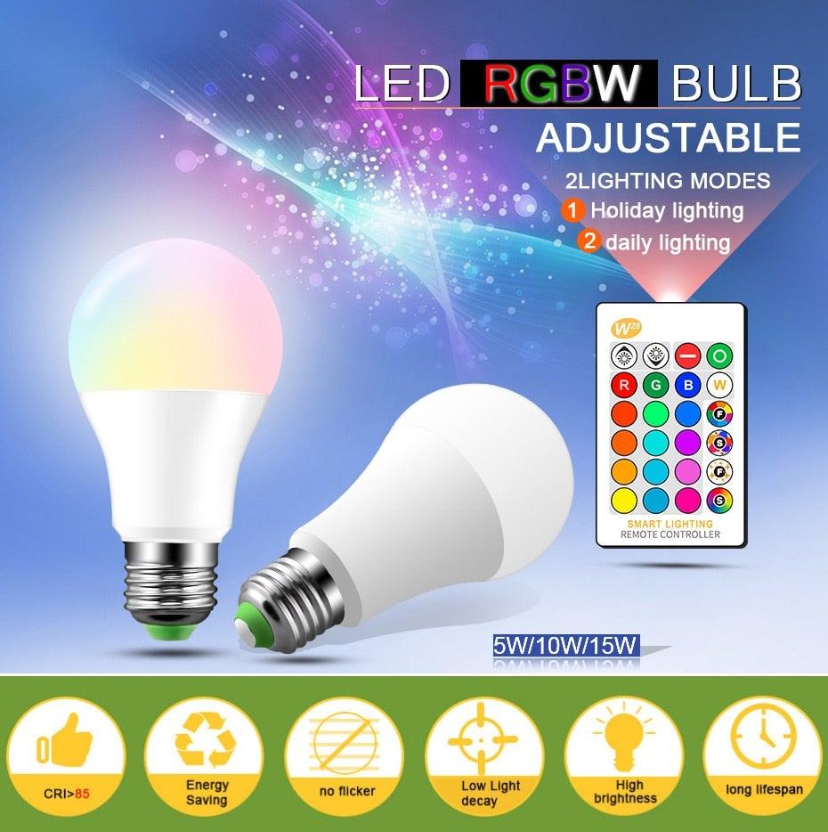 E27 RGB Led Bulb 5W 10W 15W Dimmable 16 Color Changing Magic Bulb GU10 8W AC 220V 110V RGB White IR Remote Control Night Light LED Light Bulb, Color Changing Light Bulb with Remote