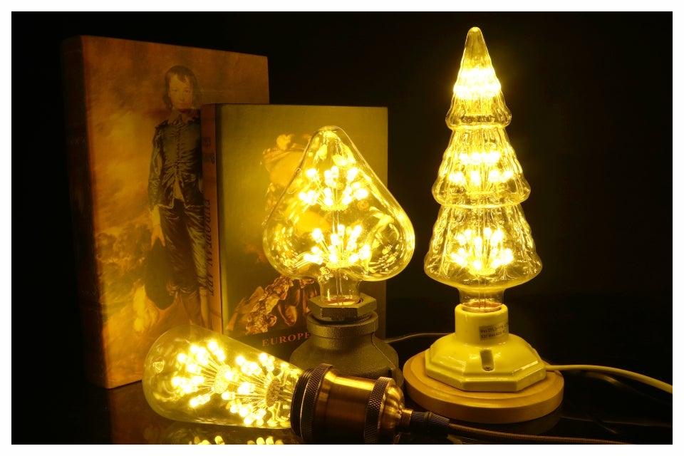 Edison Light Bulb Antique Vintage Style Light Decoration LED Bulb Vintage Light Bulb Star Lamp Holiday Night Light Novelty Christmas Tree And Stained Glass Light Bulb Shine Decoration