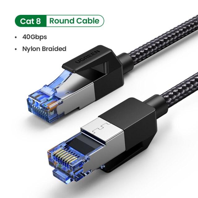 Elegant Black Ethernet Cable CAT8 40Gbps 2000MHz CAT 8 Networking Nylon Braided Internet LAN Network Cable With Gold Silver Plated RJ45 Connector Cord For Router TV