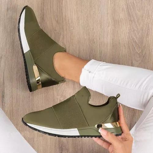 Elegant Green Women Sneakers Slip-On Solid Color Sneakers Sport Mesh Casual Shoes Fashion Autumn Running And Walking Lace-up Breathable Casual Comfortable Walking Sneakers