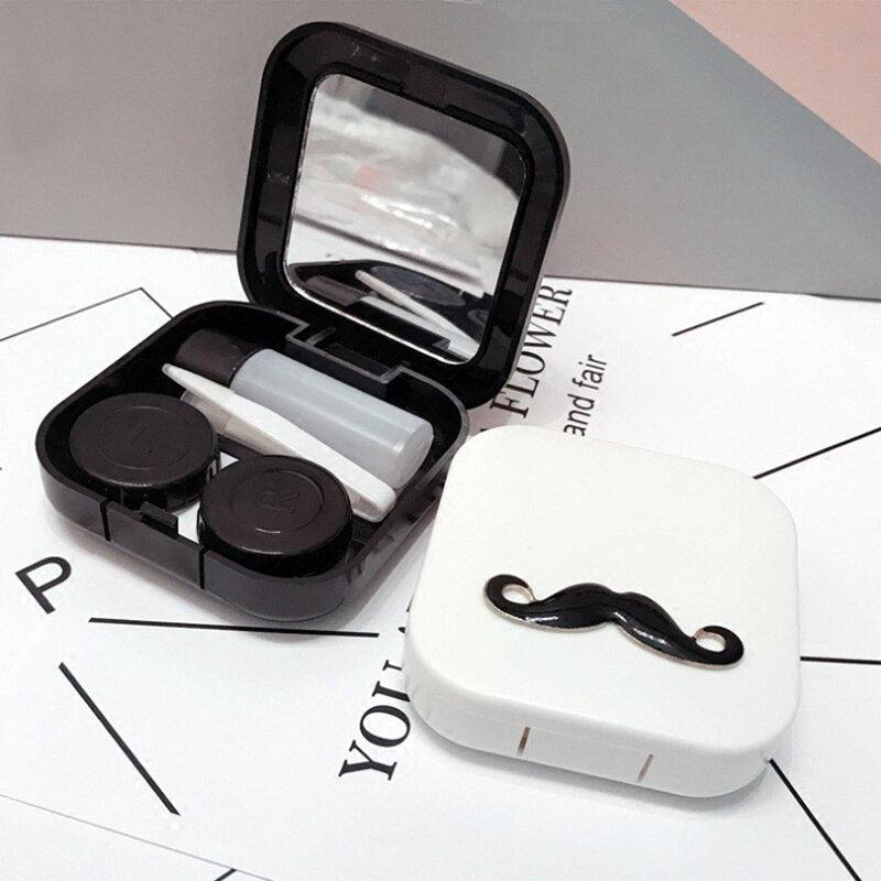 Elegant Mustache Contact Lens Case Cute Couple Portable Travel Eyewear Box Organizer Storage Holder Contact Lenses Container Kit With Mirror For Travel Contact Remover Lenses Case Kit