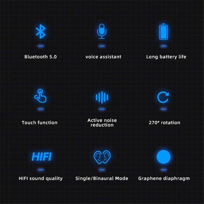 Ergonomic Single Lightweight Bluetooth Earphones Handsfree Wireless Headphones Business Driving Headset Outdoor Sports Volume Control Earphone Fingerprint Design Over Ear Earphone