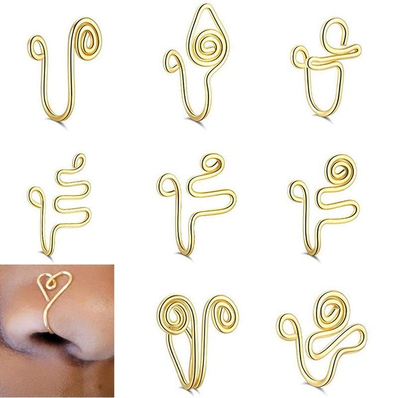 Evil Eye Stainless Steel Spiral Fake Nose Ring Cuff Non Piercing Nose Ring Clip On Fake Nose Piercing Jewelry Ear Clip Fake Piercing Nose Ring Punk Metal Gold Color Heart Leaf Nose Ring Clip Cuff Also Can Be Ear Clip Cuffs Non Pierced Without Hole