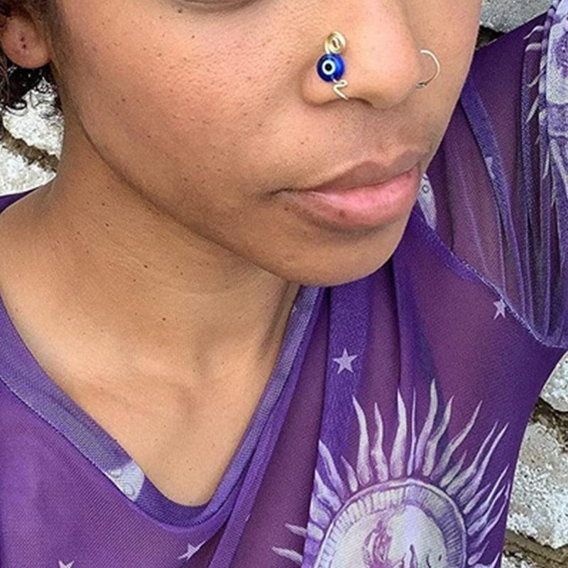Evil Eye Stainless Steel Spiral Fake Nose Ring Cuff Non Piercing Nose Ring Clip On Fake Nose Piercing Jewelry Ear Clip Fake Piercing Nose Ring Punk Metal Gold Color Heart Leaf Nose Ring Clip Cuff Also Can Be Ear Clip Cuffs Non Pierced Without Hole