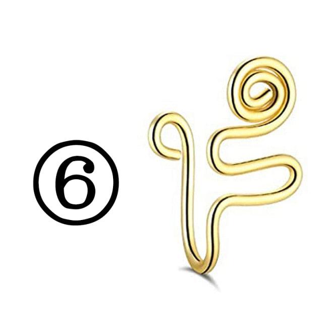 Evil Eye Stainless Steel Spiral Fake Nose Ring Cuff Non Piercing Nose Ring Clip On Fake Nose Piercing Jewelry Ear Clip Fake Piercing Nose Ring Punk Metal Gold Color Heart Leaf Nose Ring Clip Cuff Also Can Be Ear Clip Cuffs Non Pierced Without Hole
