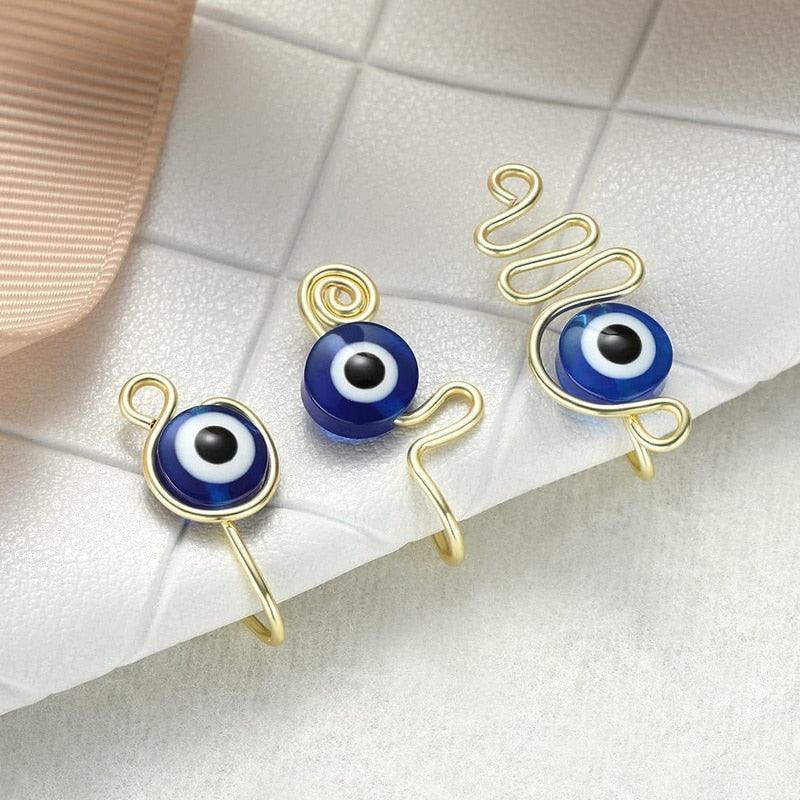 Evil Eye Stainless Steel Spiral Fake Nose Ring Cuff Non Piercing Nose Ring Clip On Fake Nose Piercing Jewelry Ear Clip Fake Piercing Nose Ring Punk Metal Gold Color Heart Leaf Nose Ring Clip Cuff Also Can Be Ear Clip Cuffs Non Pierced Without Hole