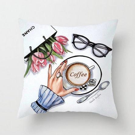 Fancy Theme Pillow Cover Hand Painted Flowers Camera Super Soft Chair Cushion Cover For Home Decoration Pink Flowers Digital Print Pillow Cover Queen Cushion Cover Book Vase Decor Throw Pillow Case Fancy Theme Decorative Accent Pillow 45X45cm