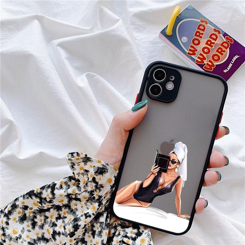 Fashion Beautiful Girl Pattern Case For iPhone 13 12 11 Pro Max Hand Drawn Girl Hard Phone Cover For iPhone 7 8 Plus SE2 X XR XS Pattern Protective Phone Case Hard PC Back Case Silicone Bumper Cover