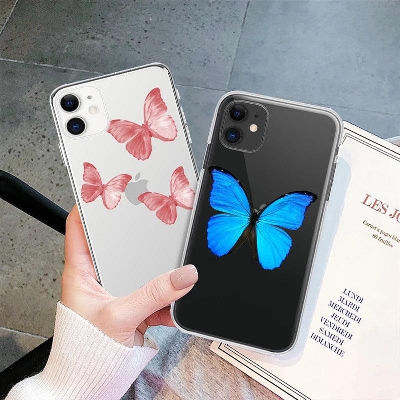 Fashion Butterfly Transparent Phone Case For iPhone 11 12 13 Pro Max 12 Mini Beautiful Butterfly Soft Butterfly Silicone Protective Case Clear Back Cover