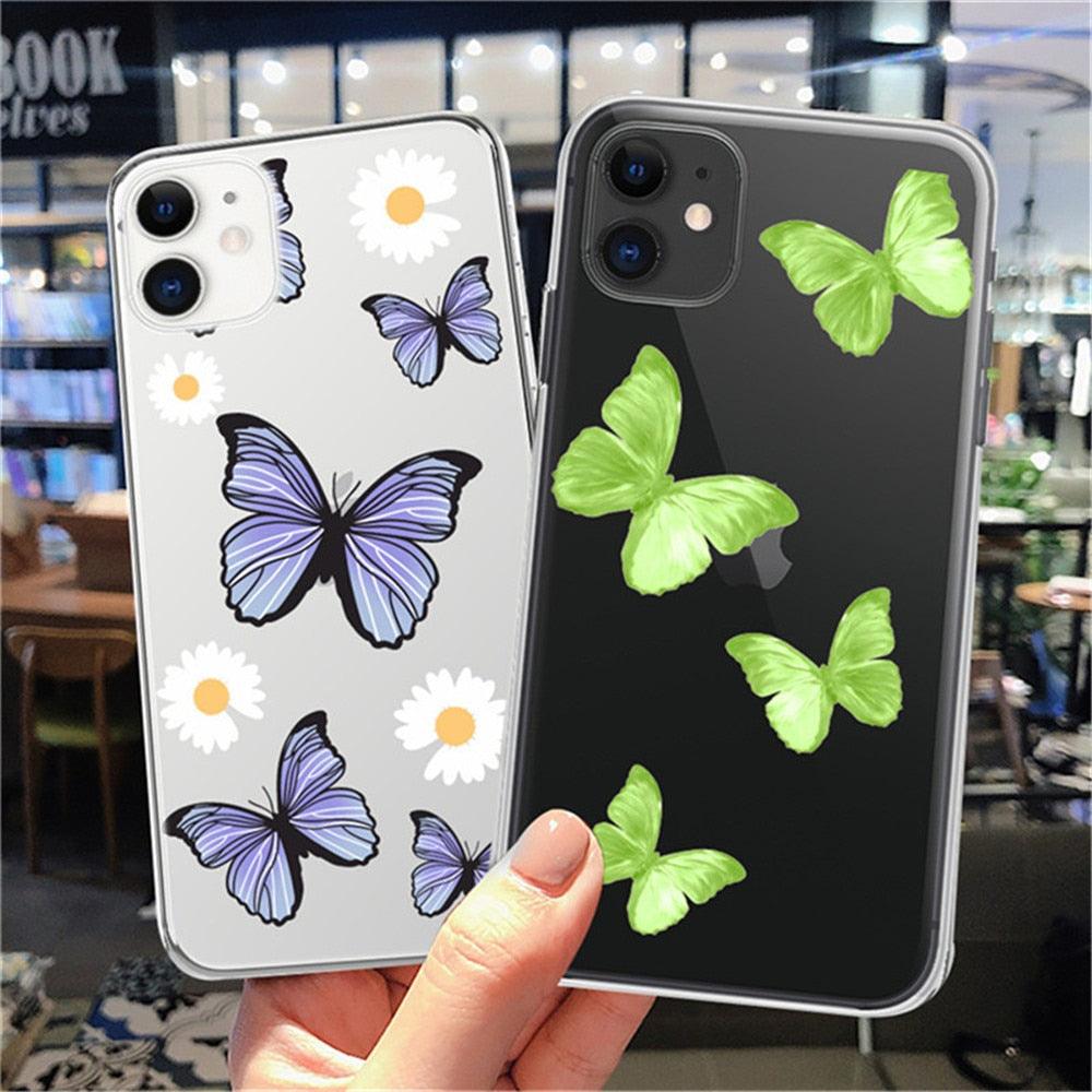 Fashion Butterfly Transparent Phone Case For iPhone 11 12 13 Pro Max 12 Mini Beautiful Butterfly Soft Butterfly Silicone Protective Case Clear Back Cover