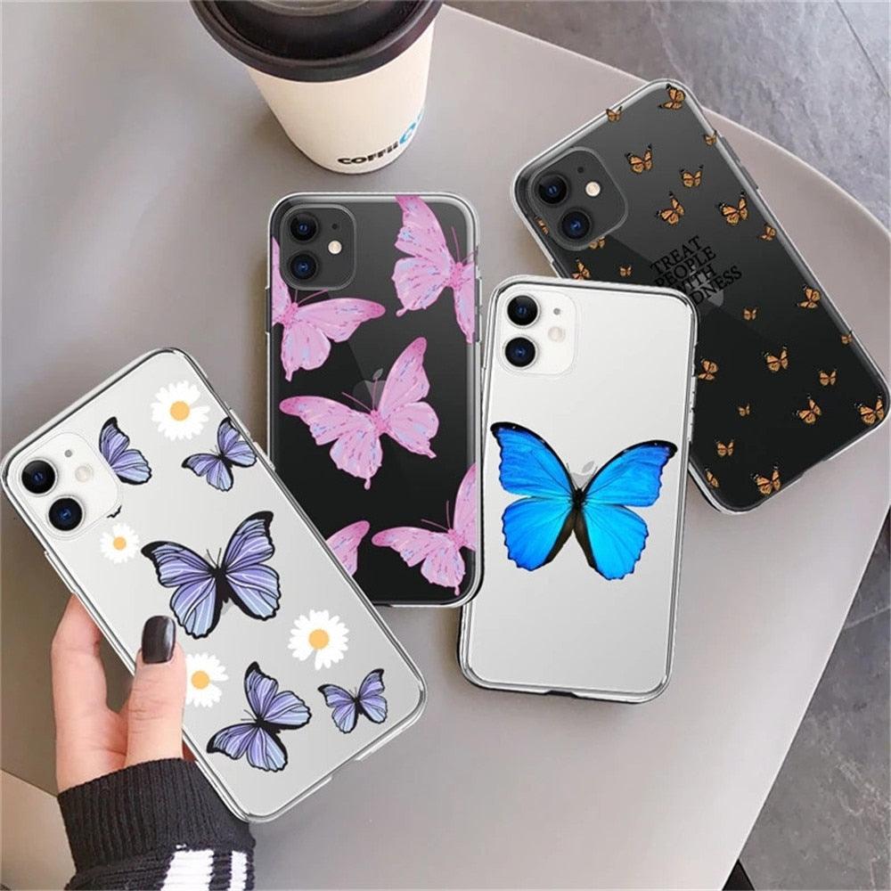 Fashion Butterfly Transparent Phone Case For iPhone 11 12 13 Pro Max 12 Mini Beautiful Butterfly Soft Butterfly Silicone Protective Case Clear Back Cover