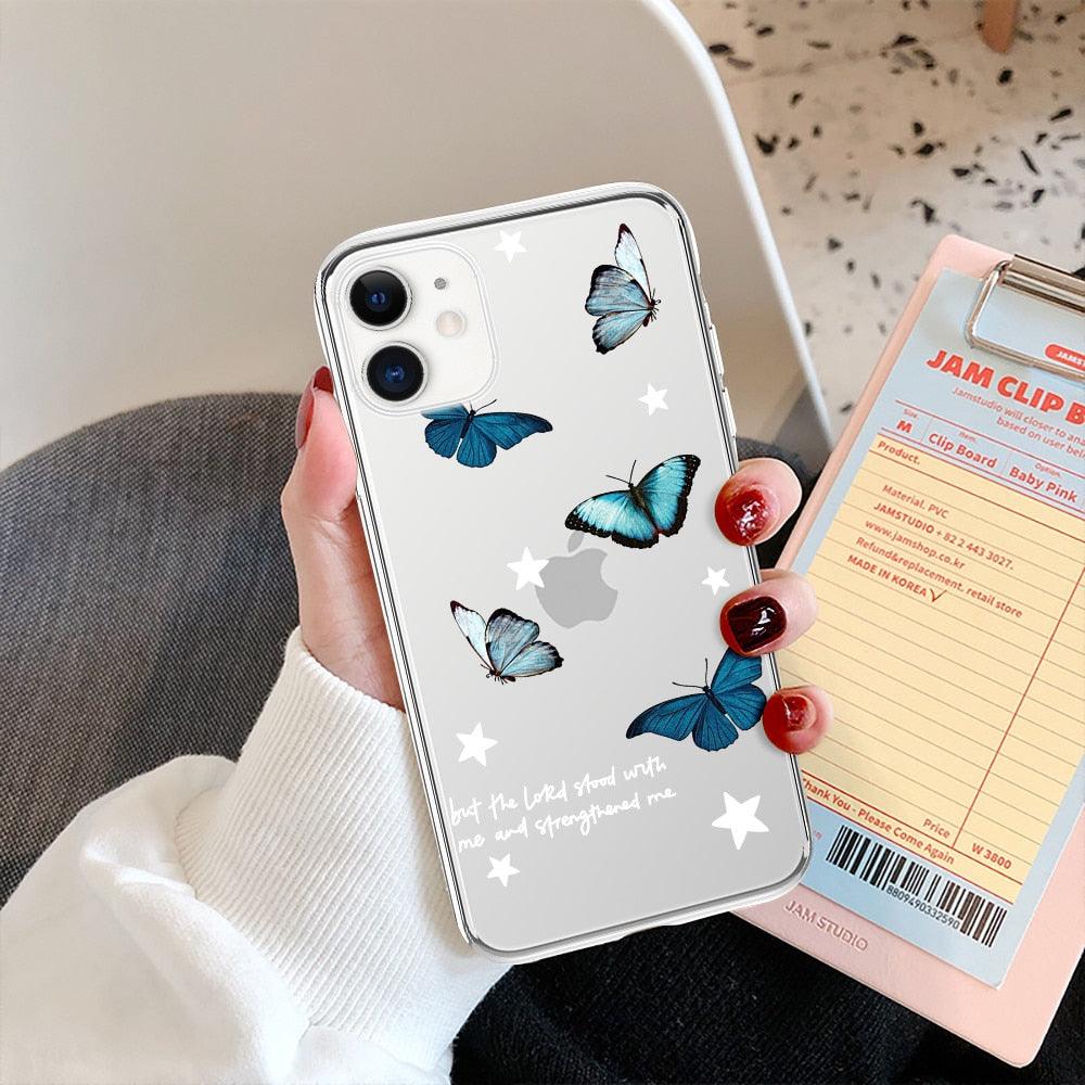 Fashion Butterfly Transparent Phone Case For iPhone 11 12 13 Pro Max 12 Mini Beautiful Butterfly Soft Butterfly Silicone Protective Case Clear Back Cover
