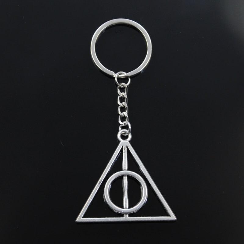 Fashion Deathly Hallows Bronze Silver Color Pendant Keychain Jewelry Car Key Chain Ring Holder For Gift Deathly Hollows Key Chain, Silvery Legendary Inspired Key Chain 45x48mm