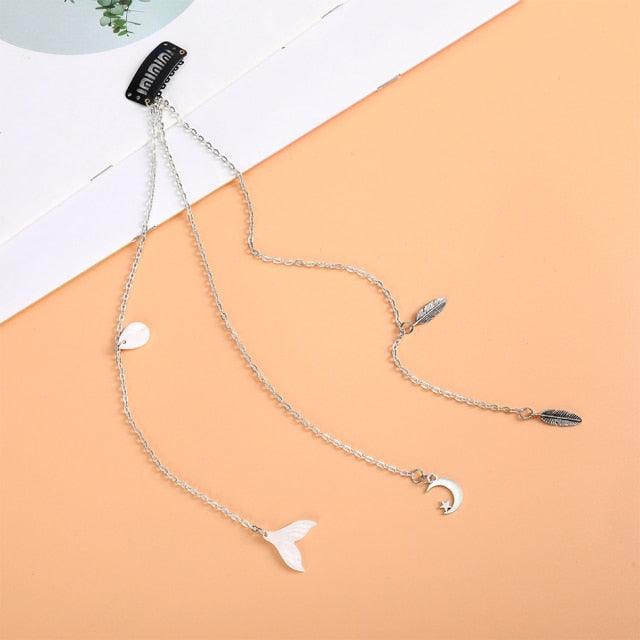 Fashion Elegant Women Lady Rhinestone Shell Crystal Tassel Long Chain Beads Dangle Hairpin Side Clip Gorgeous Hair Accessories For Women
