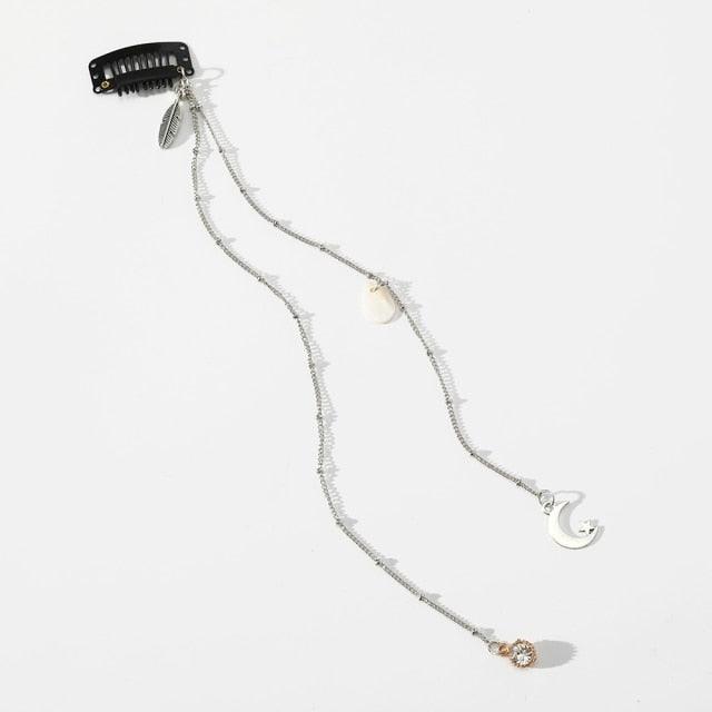 Fashion Elegant Women Lady Rhinestone Shell Crystal Tassel Long Chain Beads Dangle Hairpin Side Clip Gorgeous Hair Accessories For Women