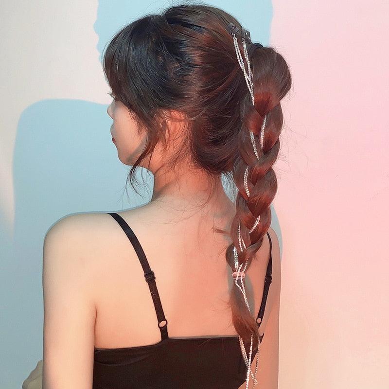 Fashion Elegant Women Lady Rhinestone Shell Crystal Tassel Long Chain Beads Dangle Hairpin Side Clip Gorgeous Hair Accessories For Women