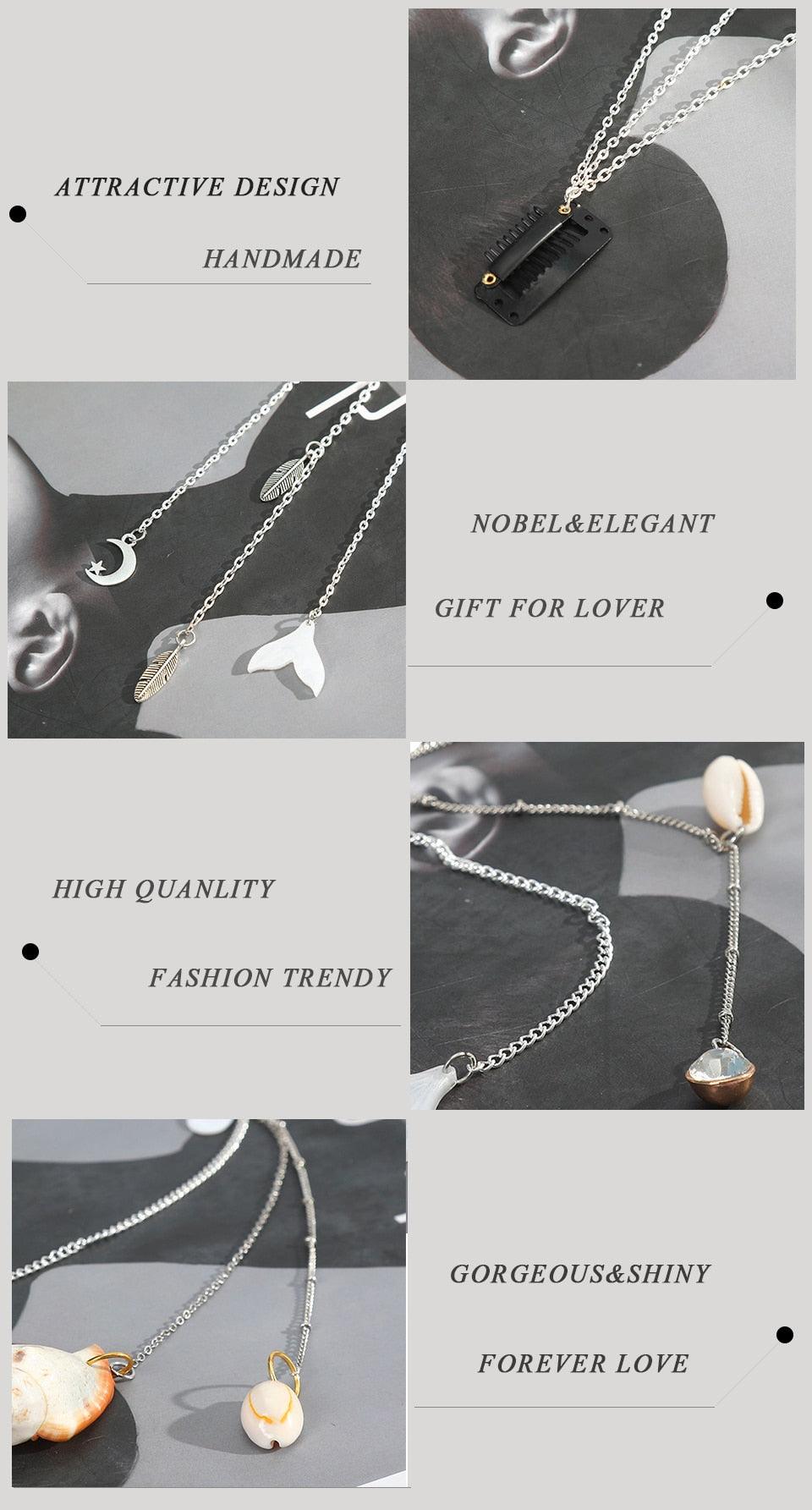 Fashion Elegant Women Lady Rhinestone Shell Crystal Tassel Long Chain Beads Dangle Hairpin Side Clip Gorgeous Hair Accessories For Women