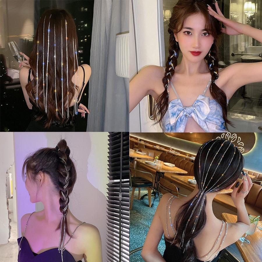Fashion Elegant Women Lady Rhinestone Shell Crystal Tassel Long Chain Beads Dangle Hairpin Side Clip Gorgeous Hair Accessories For Women