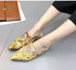 Fashion Embroidery Women Fur Slides Half Slippers Velvet Shoes Flats Flower Decoration Low Heel Flats Leather Slip On Backless Sandals For Girls Womens Work Slides Shoes
