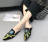 Fashion Embroidery Women Fur Slides Half Slippers Velvet Shoes Flats Flower Decoration Low Heel Flats Leather Slip On Backless Sandals For Girls Womens Work Slides Shoes