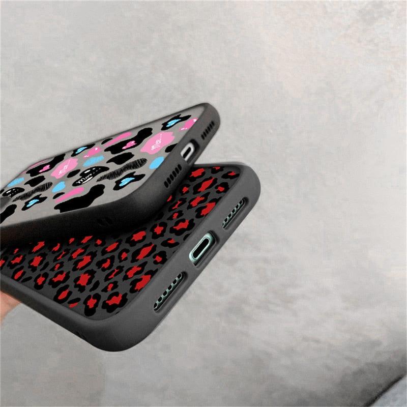 Fashion Leopard Pattern Case For iPhone 13 14 Pro MaxXS Max XR X Shockproof Cover Clear Bumper Women Girl Phone Case Cover with Black Leopard Print Designed for iPhone