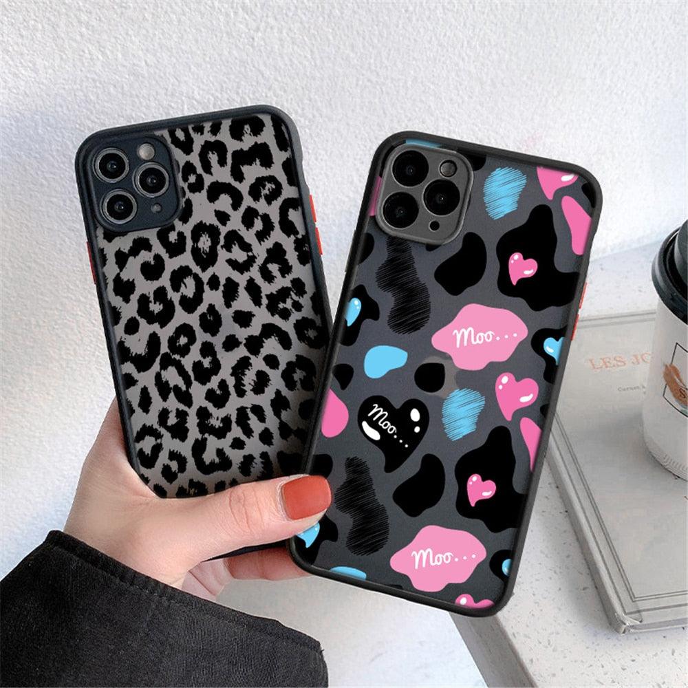 Fashion Leopard Pattern Case For iPhone 13 14 Pro MaxXS Max XR X Shockproof Cover Clear Bumper Women Girl Phone Case Cover with Black Leopard Print Designed for iPhone