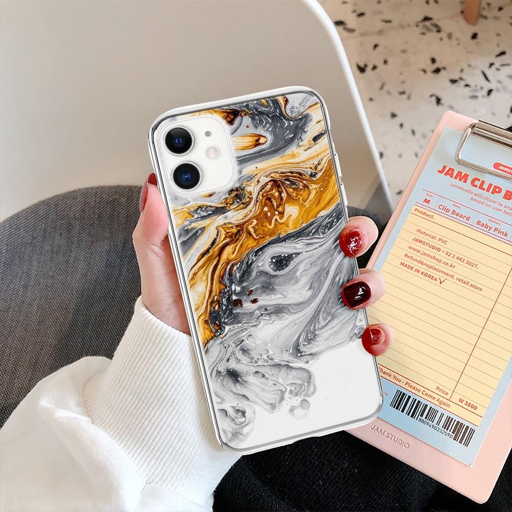 Fashion Marble Pattern Phone Case For iPhone 13 12 11 Pro Max 7 8 6 6S Plus X XR XS Max 12Mini 5 5S SE Cute Soft TPU Cover Full Body Protection with Raised Bezel