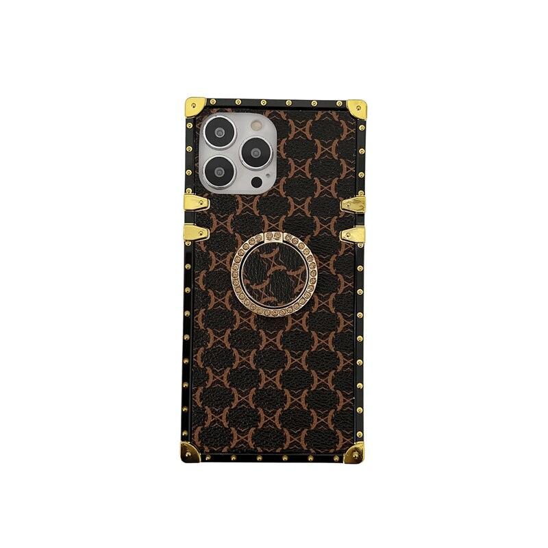 Fashion Pattern 3D Diamond Ring Holder Square Metal Shockproof Case For iPhone 13 Pro Max 11 12Pro Max Xs XR X 7 8Plus Se cover Retro Luxury Cases for Women with Ring Stand Holder and Lanyard
