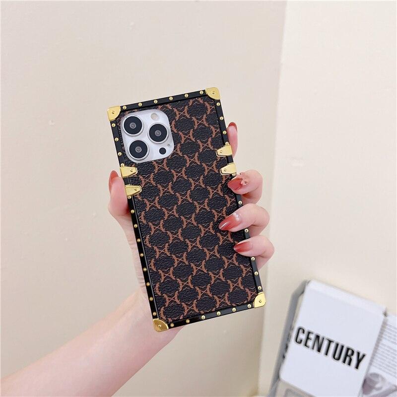 Fashion Pattern 3D Diamond Ring Holder Square Metal Shockproof Case For iPhone 13 Pro Max 11 12Pro Max Xs XR X 7 8Plus Se cover Retro Luxury Cases for Women with Ring Stand Holder and Lanyard