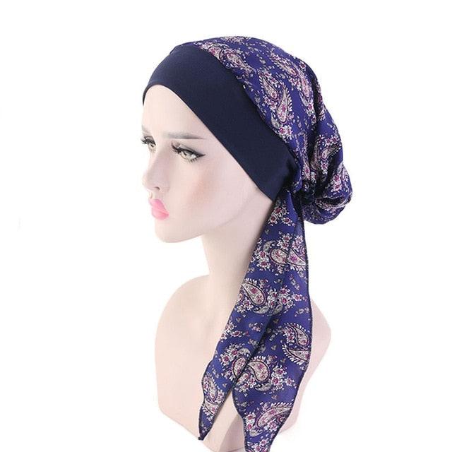 Fashion Printed Flowers Soft Beanie Turban Hat Inner Hijabs Cap Muslim Head Scarf Turban Bonnet Ladies Wrap Under Hijab Caps For Women