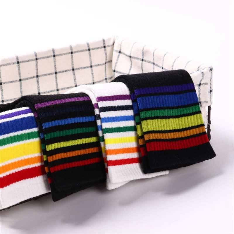 Fashion Socks Cotton Rainbow Color Black And White Christmas Gift Classic Warm Casual Tide Harajuku Funny Cute Pop Korean Socks Short Socks For Men And Women