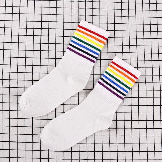 Fashion Socks Cotton Rainbow Color Black And White Christmas Gift Classic Warm Casual Tide Harajuku Funny Cute Pop Korean Socks Short Socks For Men And Women