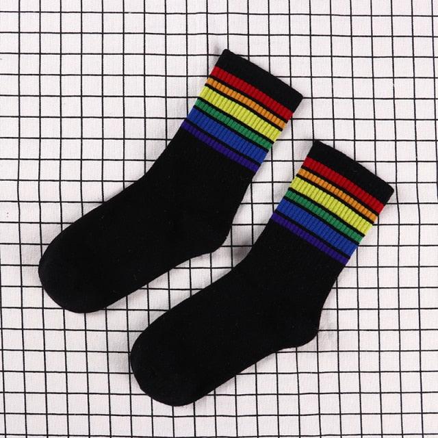 Fashion Socks Cotton Rainbow Color Black And White Christmas Gift Classic Warm Casual Tide Harajuku Funny Cute Pop Korean Socks Short Socks For Men And Women
