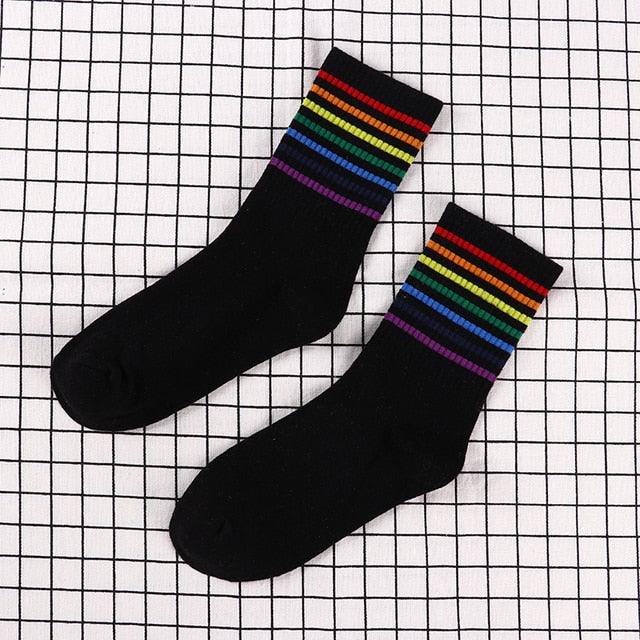 Fashion Socks Cotton Rainbow Color Black And White Christmas Gift Classic Warm Casual Tide Harajuku Funny Cute Pop Korean Socks Short Socks For Men And Women