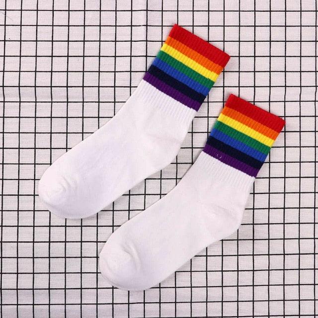 Fashion Socks Cotton Rainbow Color Black And White Christmas Gift Classic Warm Casual Tide Harajuku Funny Cute Pop Korean Socks Short Socks For Men And Women