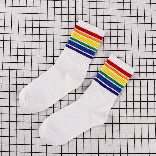 Fashion Socks Cotton Rainbow Color Black And White Christmas Gift Classic Warm Casual Tide Harajuku Funny Cute Pop Korean Socks Short Socks For Men And Women