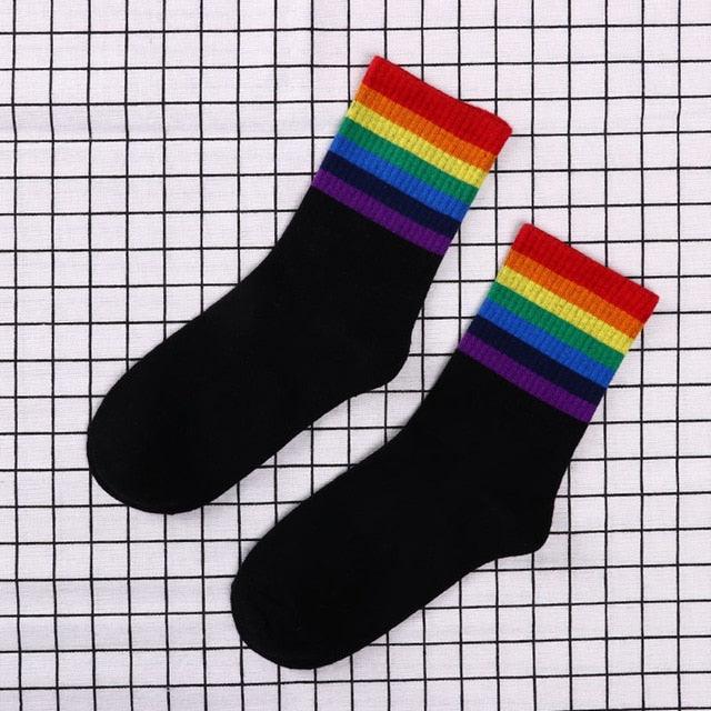 Fashion Socks Cotton Rainbow Color Black And White Christmas Gift Classic Warm Casual Tide Harajuku Funny Cute Pop Korean Socks Short Socks For Men And Women