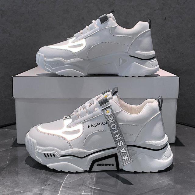 Fashion Spring Reflective Women Sneakers Lace Up Chunky Sneakers Mixed Color Women's Lightweight Casual Everyday Walking Fashion Chunky Sneakers - STEVVEX Shoes - 104, Athletic Sneakers, Breathable Sneakers, Breathable Women Sneakers, Casual Walking Sneakers, Casual Women Sneakers, High Heels Sneakers, Shoes, Sneakers, Soft Women Sneakers, Sport Sneakers, Walking Sneakers, White Womens Sneakers, Women sneakers, Women's Sport Sneakers, Womens Elegant Sneakers, Womens Fitness Sneakers - Stevvex.com